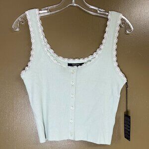 NWT Forever 21 Pastel Green Lace Trim Tank Top Cami - Size M